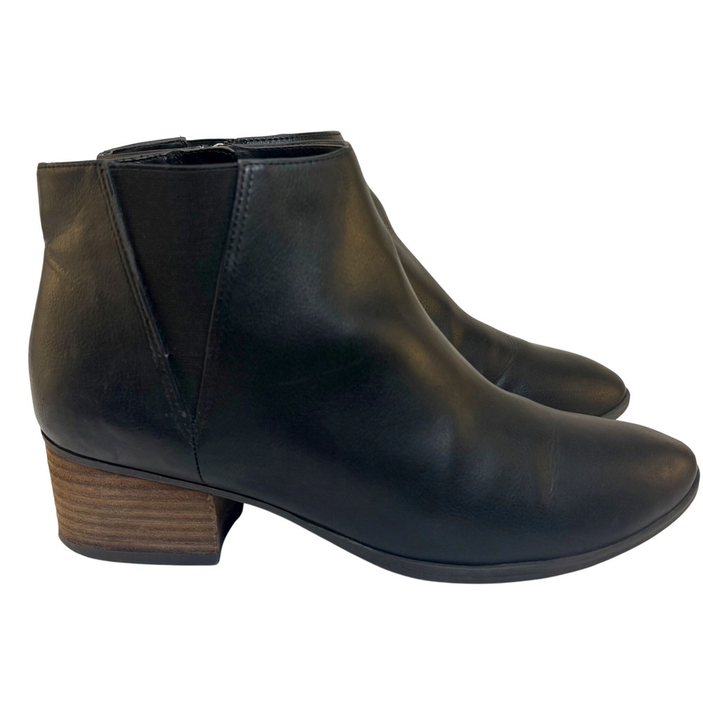 Dr Scholls Tumbler Ankle Boots Black Faux Leather Block Heel Casual Comfort 8